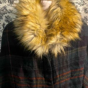 Ralph Lauren Wool Poncho with Fur Collar